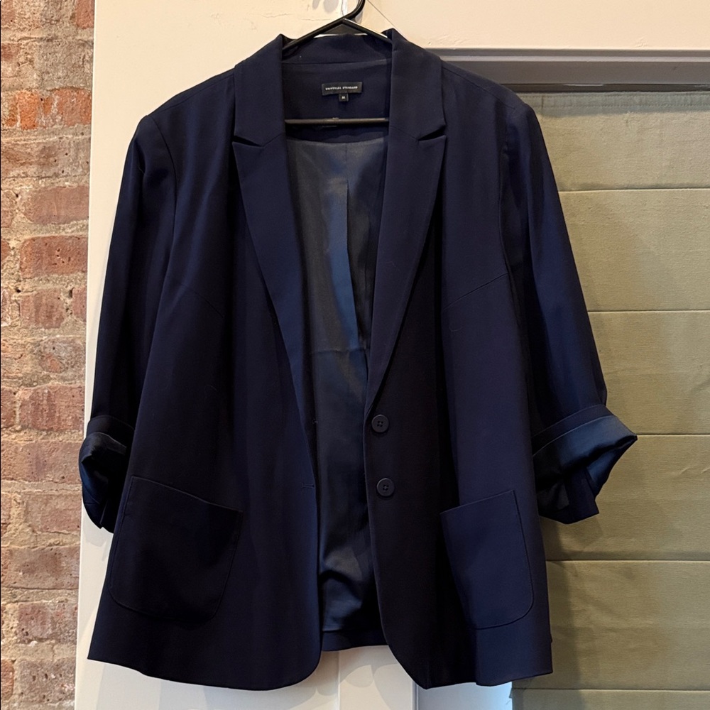 Universal Standard Navy Relaxed Women's Blazer with Rolled Sleeves